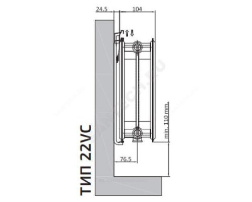 Радиатор стальной панельный Ventil Compact VC тип 22 300х1700 Qну=2456 Вт ниж/п в комплекте кронштейн. встроенный вентиль RAL 9016 (белый) Heaton Plus