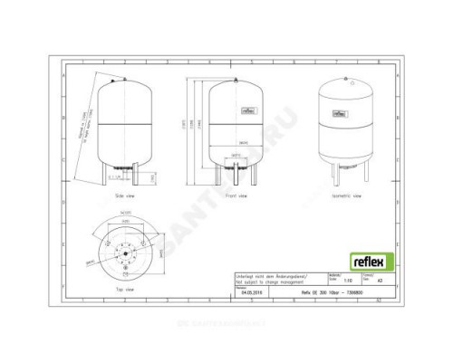 Гидроаккумулятор Refix DE 300 л 10 бар вертикальный Reflex 7306800