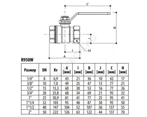 Кран шаровой латунь никель R950W Ду 15 Ру42 ВР полнопроходной рычаг Giacomini R950WX003