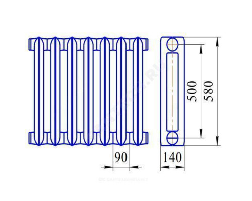 Радиатор чугунный МС-140М2-500 1 секция Ду15 Qну=1022 Вт НАО 