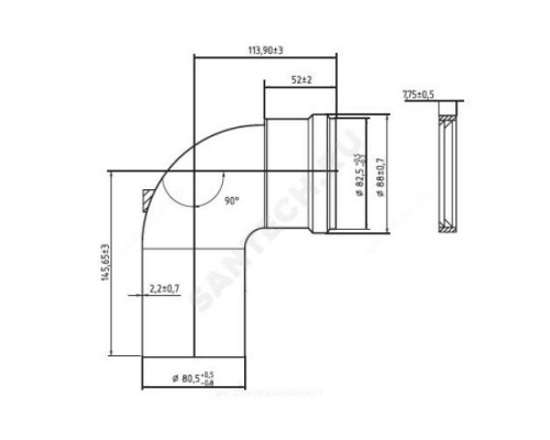 Отвод алюминий 80 мм 90 гр для котлов Ягуар/Рысь Protherm 3003200575