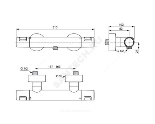 Смеситель для душа термостат Ceratherm T25 Ideal Standard A7201XG ..