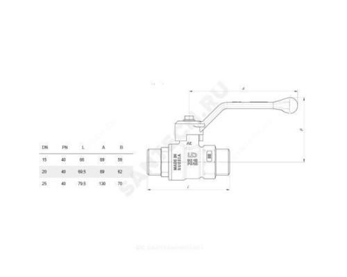 Кран шаровой латунь никель газ Pride Ду 20 Ру40 НР полнопроходной рычаг аналог 11б27п LD 47.20.Н-Н.Р