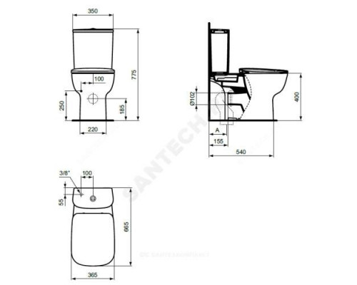 Бачок для унитаза нижний подвод 2/реж Esedra Ideal Standard T282801.