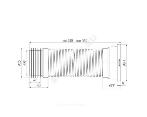 Гофра для унитаза армированная 110мм L=280-540мм для чугунных труб АНИ Пласт K528