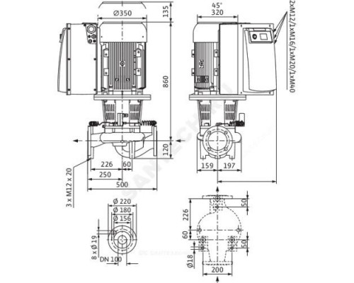 Насос ин-лайн с сухим ротором IL-E 100/165-22/2 PN16 3х400В/50 Гц с датчиком перепада давления Wilo 2153682