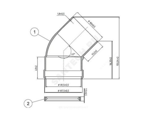 Отвод алюминий 80 мм 45 гр для котлов Ягуар/Рысь Protherm 3003200574