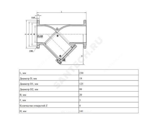 Фильтр сетчатый Y-образный чугун Ду 50 Ру16 фл ФСФ со сливной пробкой Ридан 082X4065