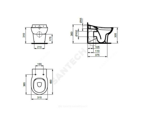 Унитаз приставной для детей горизонт/выпуск без сиденья CONTOUR 21 Rimless Ideal Standard S312301