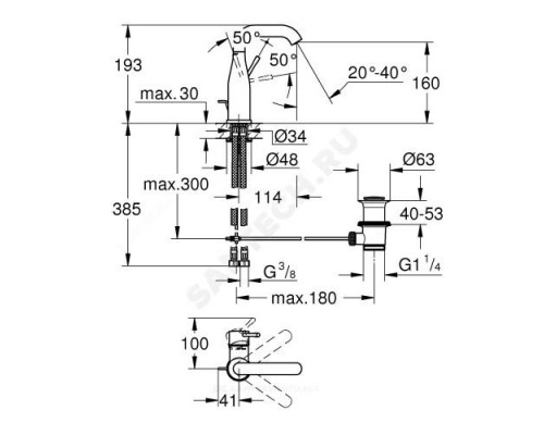 Смеситель для умывальника ручка сбоку одноручный Essence+ Grohe 23462001