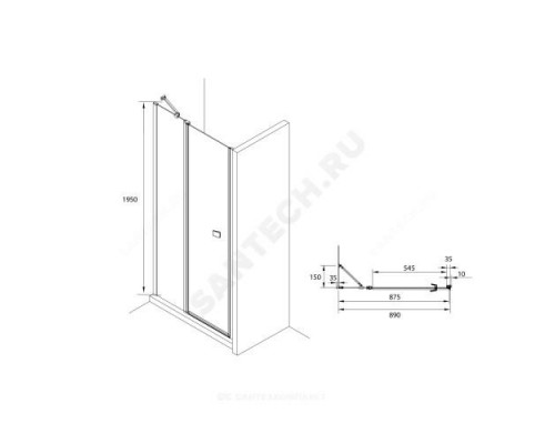 Дверь душевая Capital 900х1950мм прозрачное стекло профиль хром Roca M4609012M