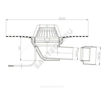 Воронка кровельная HL64.1H с горизонтальным выпуском PP Дн 75/110 с листвоуловителем, электрообогревом, теплоизоляцией, гидроизоляционным полимербитумным полотном 500мм HL HL64.1H