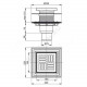 Трап регулируемый с гидрозатвором+механический сухой затвор Дн 50/75 нержавеющая сталь 150х150мм вертикальный выпуск Alca Plast APV4444