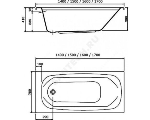 Ванна акриловая SIRIUS 150х70см в/к ножки Vidima B155501 + B156467