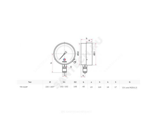 Манометр ТМ-610Р.05 радиальный Дк150мм 0-1,6 МПа кл.1,5 G1/2