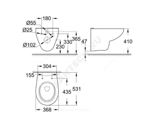 Унитаз подвесной горизонт/выпуск без сиденья Bau Ceramic Grohe 39427000