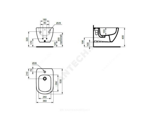 Биде подвесное TESI черное Ideal Standard T3552V3