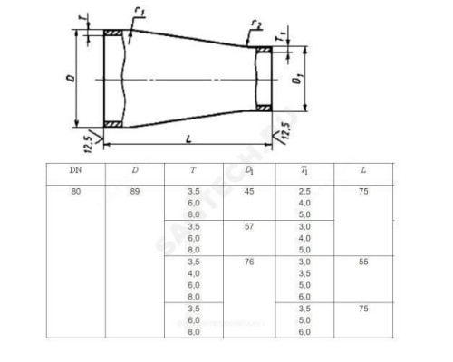 Переход сталь концентрический Дн 57х3,0-25х1,6 (Ду 50х20) бесшовный ГОСТ 17378-2001 РБ