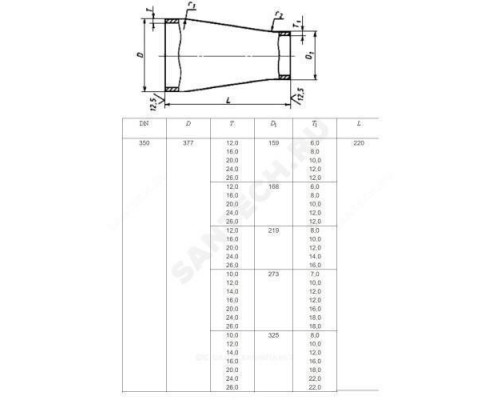 Переход сталь концентрический Дн 38х3,0-25х3,0 (Ду 32х20) бесшовный ГОСТ 17378-2001 РБ