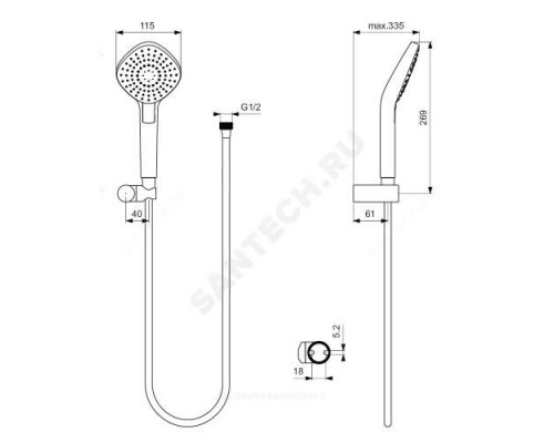 Гарнитур душевой держатель+шланг+лейка 3 режима струи IDEALRAIN EVO DIAMOND L3 Ideal Standard B2240AA .