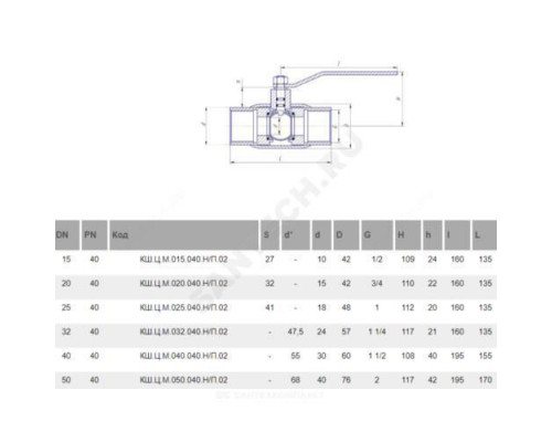 Кран шаровой сталь КШ.Ц.М Ду 20 Ру40 ВР L=135мм LD КШ.Ц.М.020.040.Н/П.02