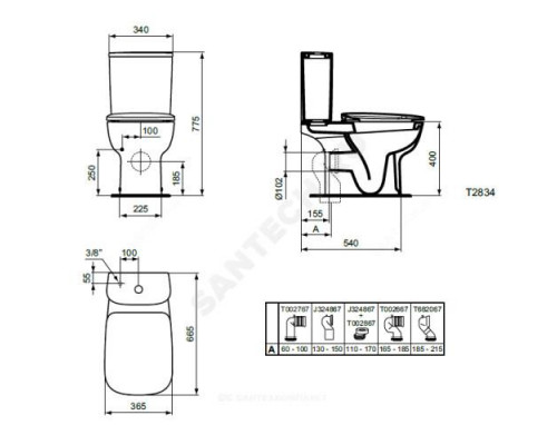 Унитаз без бачка горизонт/выпуск без сиденья Esedra Ideal Standard T283401.