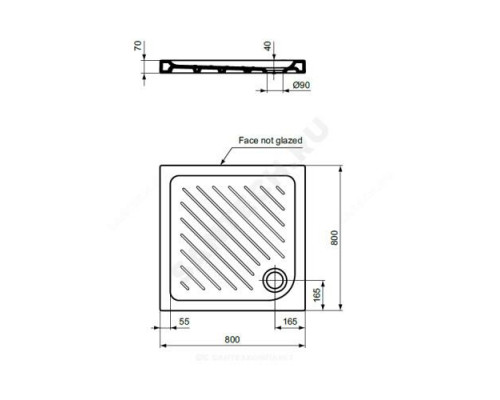 Поддон душевой керамический квадрат Fresh 800х800х70 рифленый белый Vidima W833261
