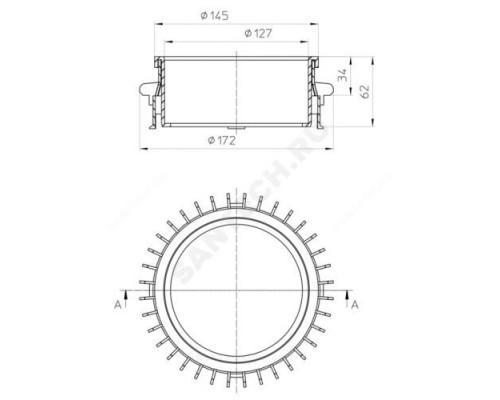 Фланец дренажный PP HL161 Дн 145 с переходником на 125 мм HL HL161