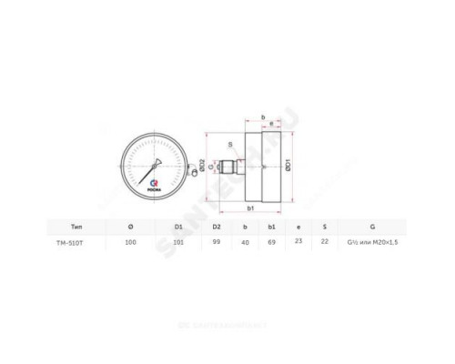 Манометр ТМ-510Т.00 осевой Дк100мм 0-0,6 МПа кл.1,5 G1/2