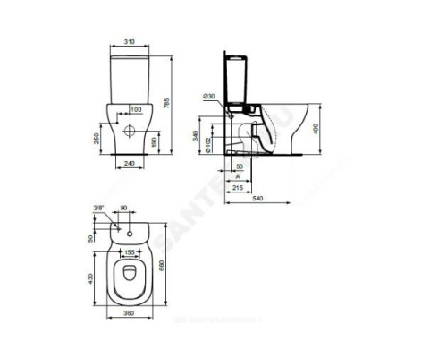 Бачок для унитаза нижний подвод 2/реж TESI Ideal Standard T356801