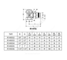 Клапан запорный для радиатора R14TG Ду 32 Ру16 ВР угловой Giacomini R14X036