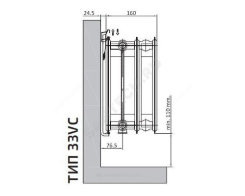 Радиатор стальной панельный Ventil Compact VC тип 33 400х700 Qну=1740 Вт ниж/п в комплекте кронштейн. встроенный вентиль RAL 9016 (белый) Heaton Plus