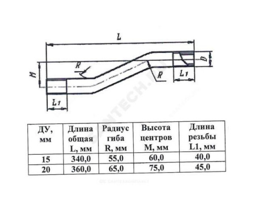 Отступ оц Ду 20 L=360мм резьба из труб по ГОСТ 3262-75 КАЗ