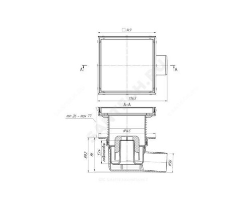 Трап регулируемый Дн 50 с нержавеющей решёткой 150х150мм горизонтальный выпуск АНИ Пласт TA5812