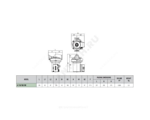 Насос циркуляционный с мокрым ротором A 110/180 XM PN10 1х230В/50Гц DAB 505809001