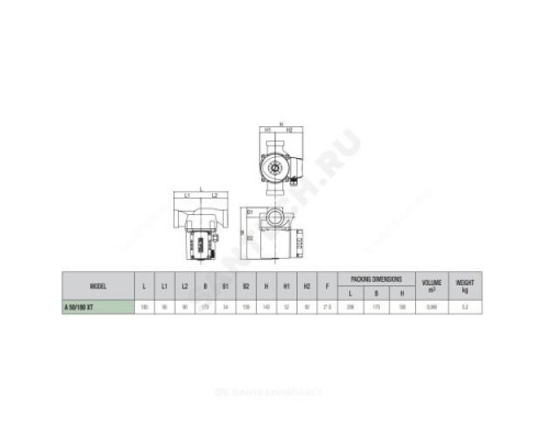 Насос циркуляционный с мокрым ротором A 50/180 XT PN10 3x400В/50Гц DAB 505802671