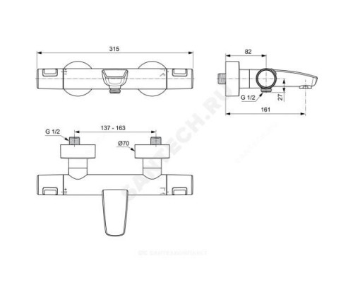 Смеситель для ванны с душем термостат Ceratherm T25 Ideal Standard A7544XG ..