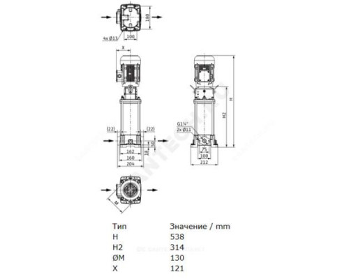 Насос многоступенчатый вертикальный HELIX FIRST V 601-5/16/E/S/400-50 PN16 3х400В/50 Гц Wilo 4201123