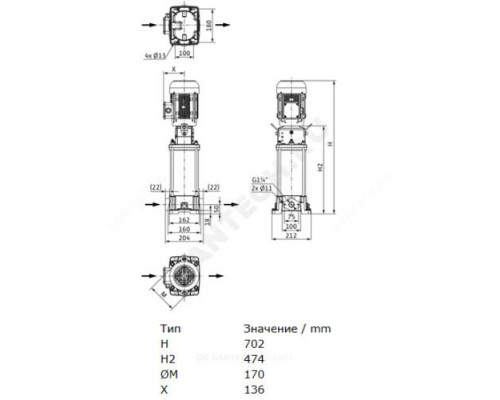 Насос многоступенчатый вертикальный HELIX FIRST V 606-5/16/E/S/400-50 PN16 3х400В/50 Гц Wilo 4201137