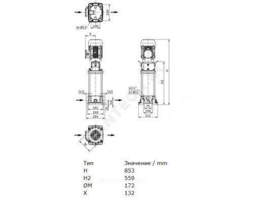 Насос многоступенчатый вертикальный HELIX FIRST V 608-5/16/E/S/400-50 PN16 3х400В/50 Гц Wilo 4201143