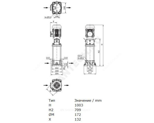 Насос многоступенчатый вертикальный HELIX FIRST V 611-5/16/E/S/400-50 PN16 3х400В/50 Гц Wilo 4201152