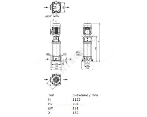 Насос многоступенчатый вертикальный HELIX FIRST V 613-5/16/E/S/400-50 PN16 3х400В/50 Гц Wilo 4201158