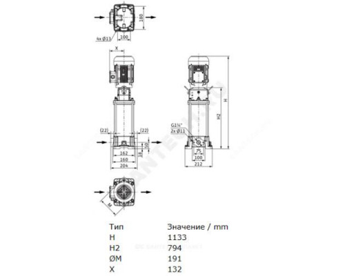 Насос многоступенчатый вертикальный HELIX FIRST V 614-5/16/E/S/400-50 PN16 3х400В/50 Гц Wilo 4201160