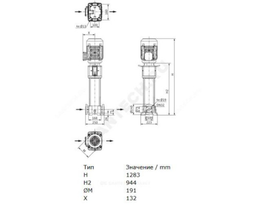 Насос многоступенчатый вертикальный HELIX FIRST V 615-5/25/E/KS/400-50 PN25 3х400В/50 Гц Wilo 4201163