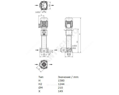 Насос многоступенчатый вертикальный HELIX FIRST V 623-5/25/E/KS/400-50 PN25 3х400В/50 Гц Wilo 4201172