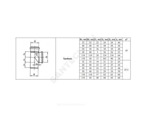 Тройник PP-H серый Дн 32х32х45гр б/нап в/к VALFEX 22032032