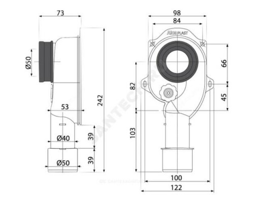 Сифон для писсуара DN50 с выходом 40/50мм вертикальный выпуск Alca Plast A45C