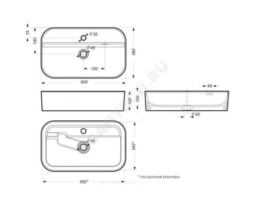 Умывальник мебельный Infinity Shelf 60 без отверстия под смеситель белый Sanita Luxe INF60SLWB01SH