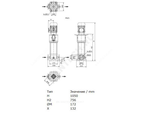 Насос многоступенчатый вертикальный HELIX V 416-1/25/E/KS/400-50 PN25 3х400В/50 Гц Wilo 4160539