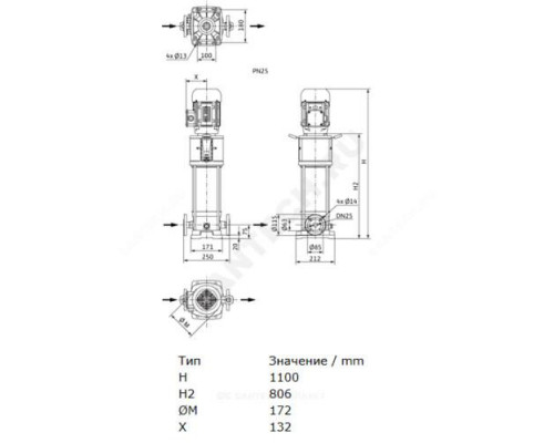 Насос многоступенчатый вертикальный HELIX V 418-1/25/E/KS/400-50 PN25 3х400В/50 Гц Wilo 4160541